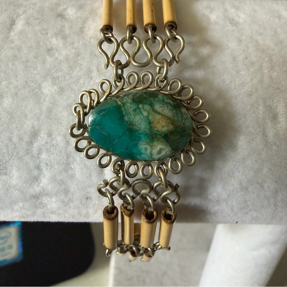 Vintage Peruvian Bamboo and Jasper  Bracelet - Picture 6 of 7